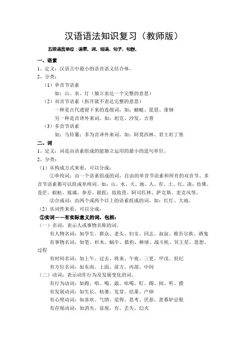 汉语语法知识复习(教师版)