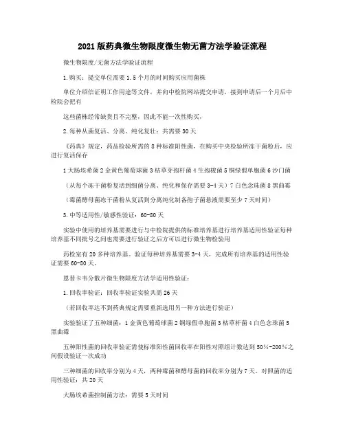 2021版药典微生物限度微生物无菌方法学验证流程