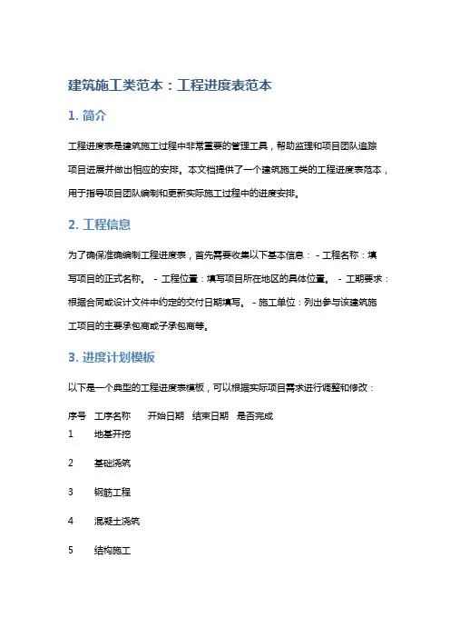 建筑施工类范本：工程进度表范本