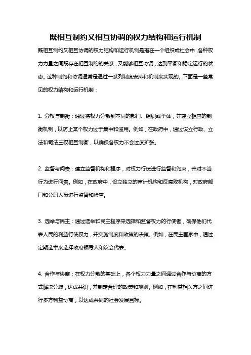 既相互制约又相互协调的权力结构和运行机制
