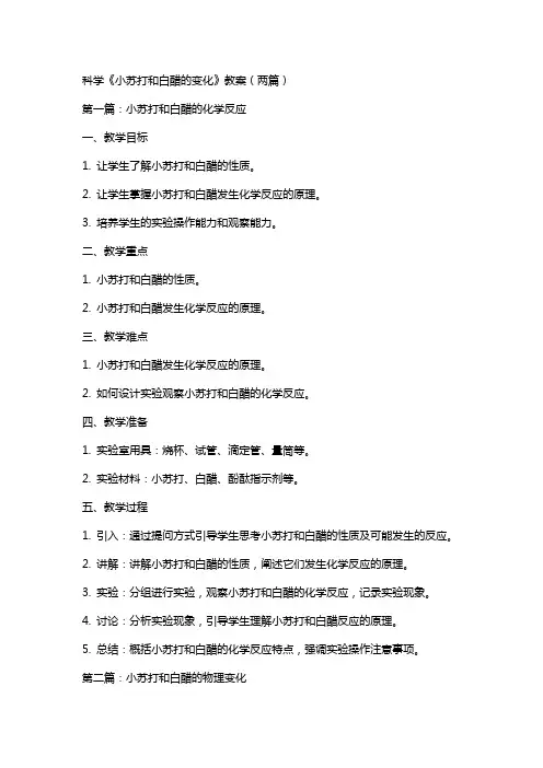 科学《小苏打和白醋的变化》教案(两篇)