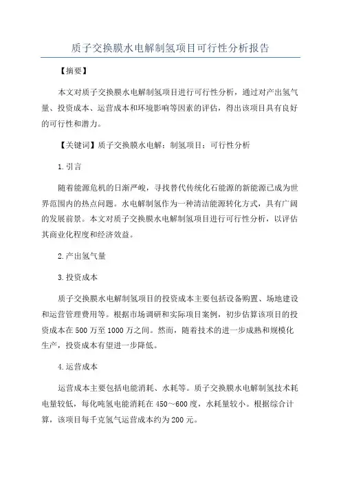 质子交换膜水电解制氢项目可行性分析报告