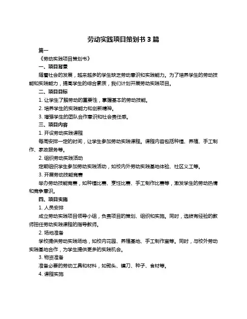 劳动实践项目策划书3篇