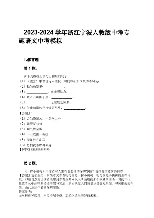 2023-2024学年浙江宁波人教版中考专题语文中考模拟习题及解析