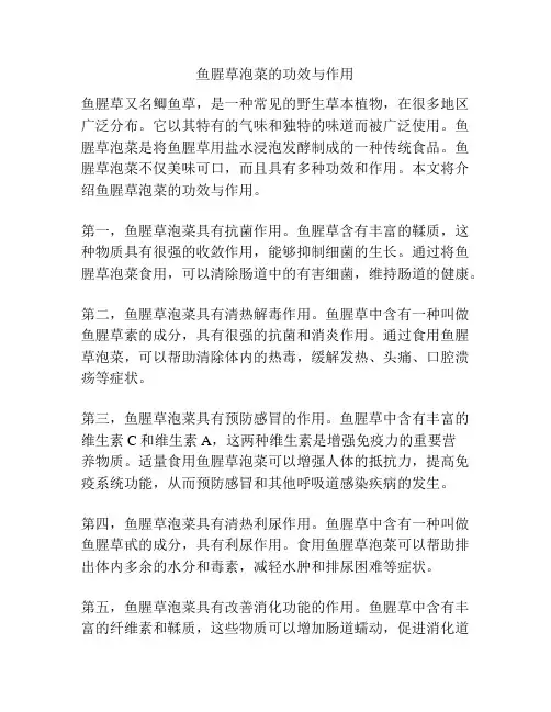 鱼腥草泡菜的功效与作用