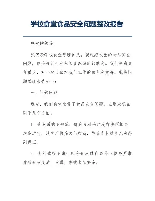 学校食堂食品安全问题整改报告