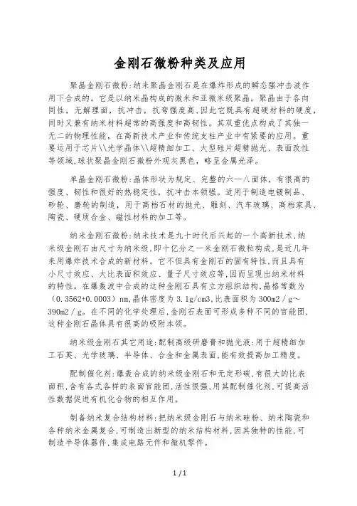 金刚石微粉种类及应用
