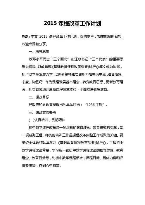 2015课程改革工作计划