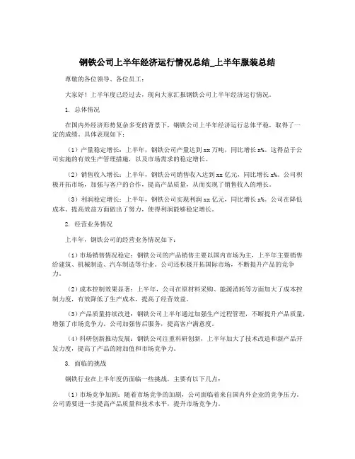 钢铁公司上半年经济运行情况总结_上半年服装总结