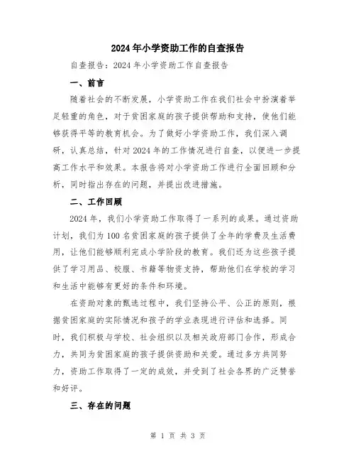 2024年小学资助工作的自查报告