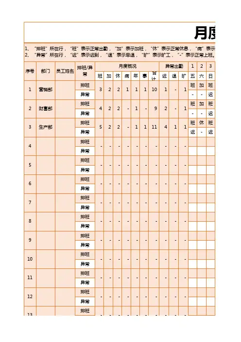 月度排班考勤表格