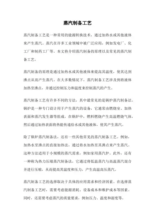蒸汽制备工艺