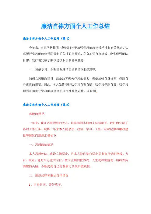 廉洁自律方面个人工作总结