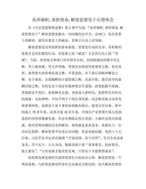 高举旗帜,勇担使命,解放思想实干心得体会