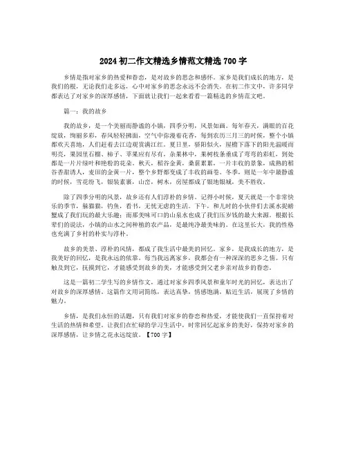 2024初二作文精选乡情范文精选700字