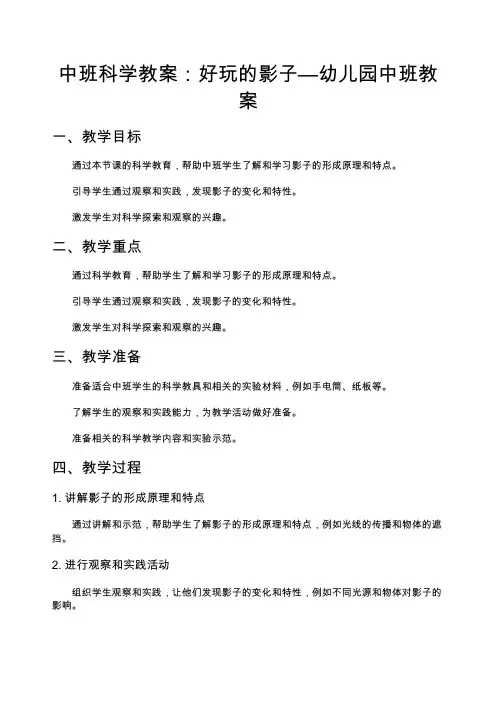 中班科学教案：好玩的影子—幼儿园中班教案
