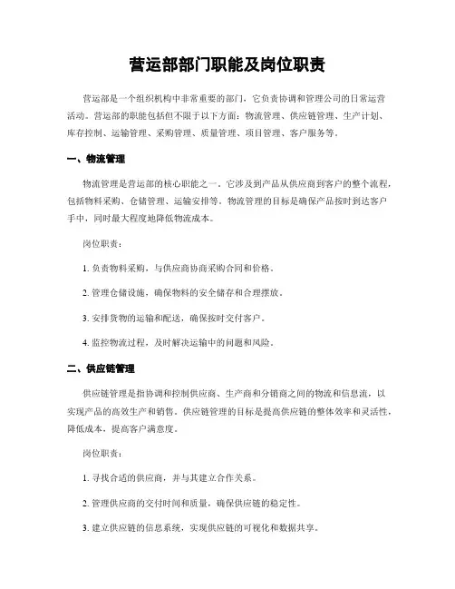 营运部部门职能及岗位职责