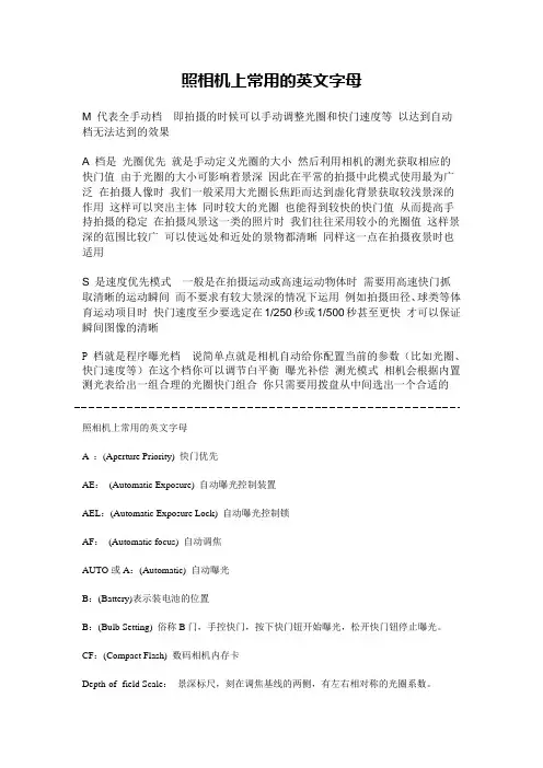 照相机上常用的英文字母