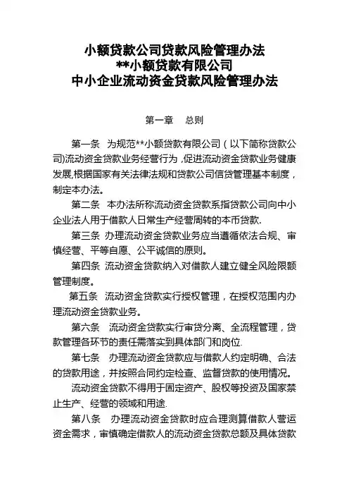 小额贷款公司贷款风险管理办法