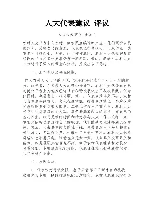 人大代表建议 评议