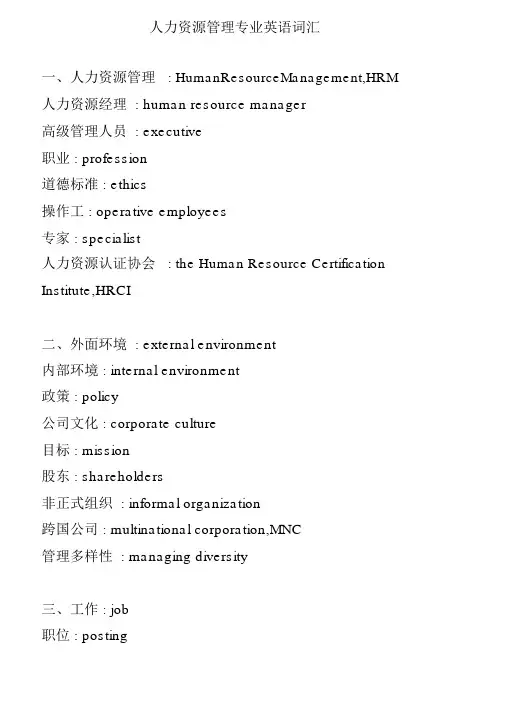 人力资源专业英语