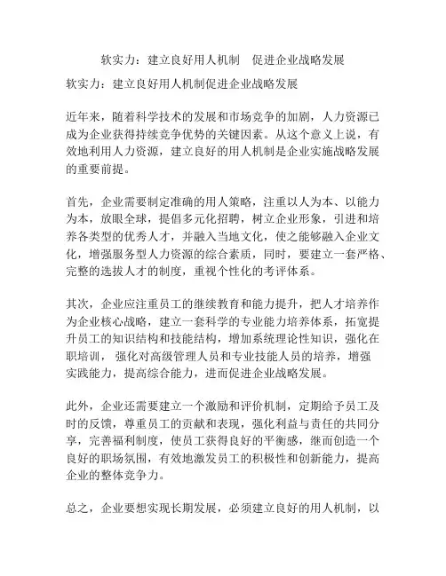 软实力：建立良好用人机制 促进企业战略发展