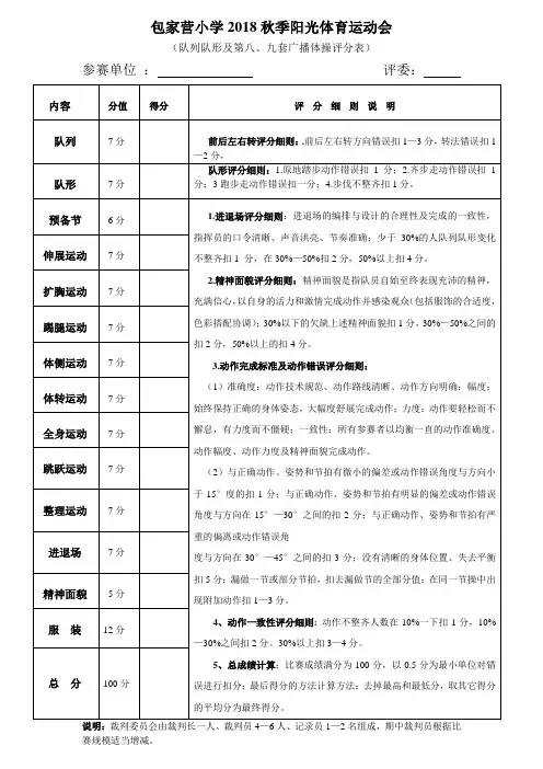 广播体操及队列队形比赛评分表