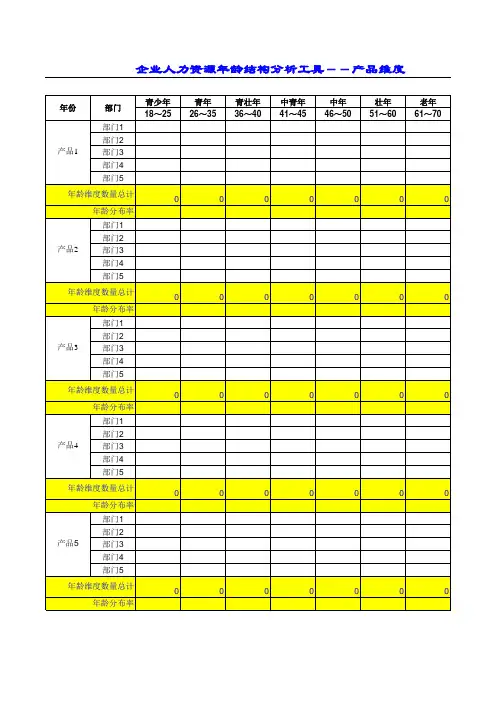 企业人力资源年龄结构分析工具表 产品维度