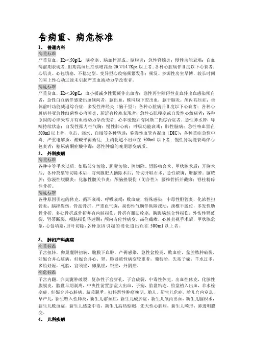 [指南]病重、病危标准档
