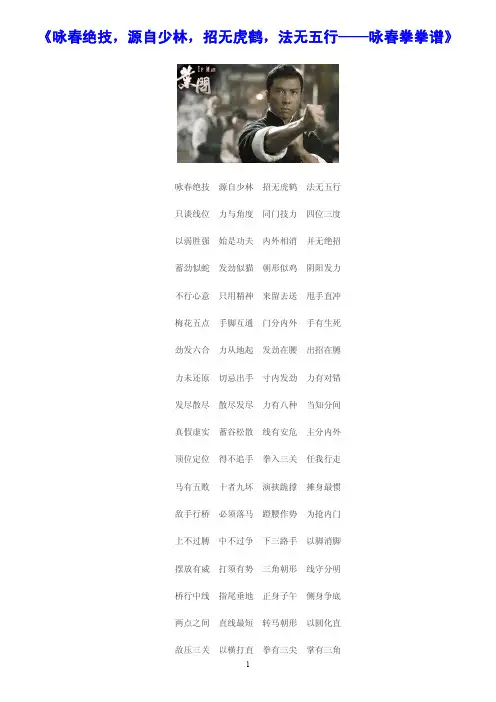 《咏春绝技，源自少林，招无虎鹤，法无五行——咏春拳拳谱》