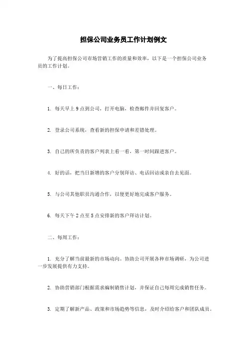 担保公司业务员工作计划例文