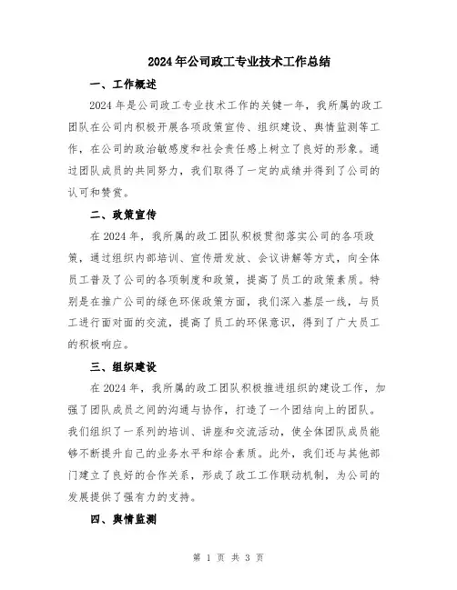 2024年公司政工专业技术工作总结