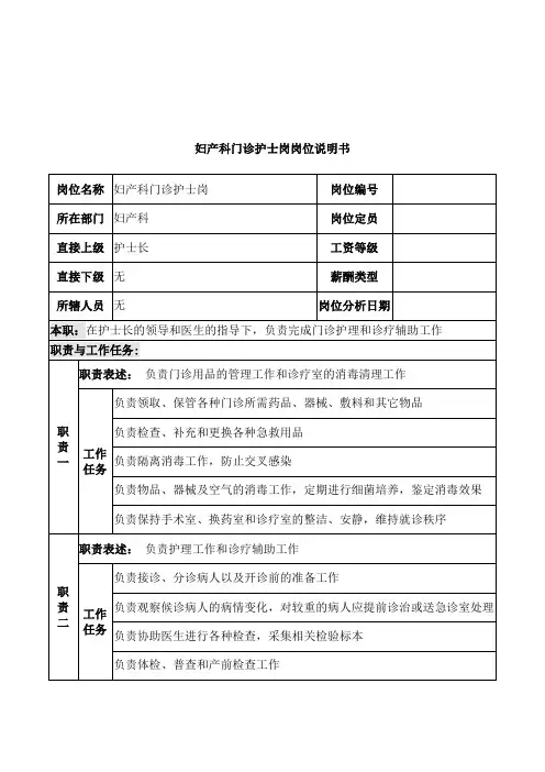 妇产科门诊护士岗岗位说明书共3页文档