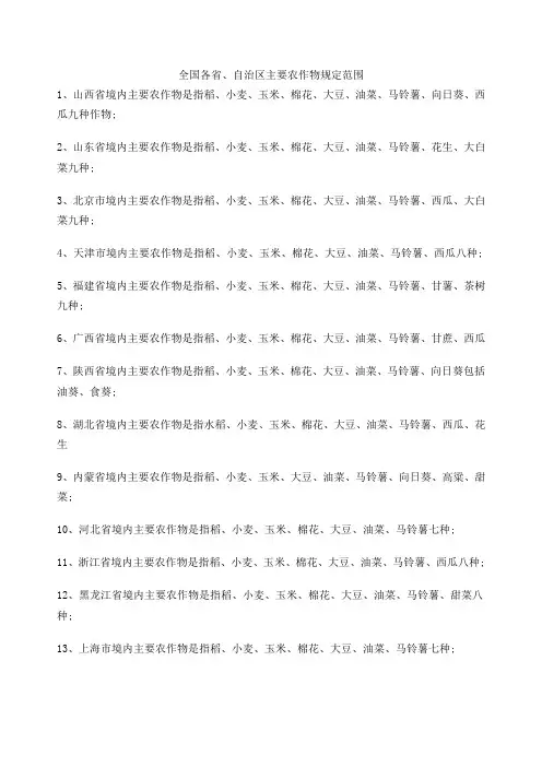 全国各省农作物分布表
