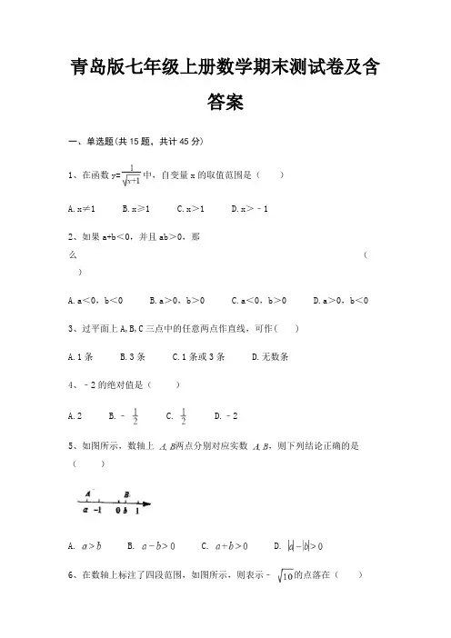 (综合卷)青岛版七年级上册数学期末测试卷及含答案(完美版)