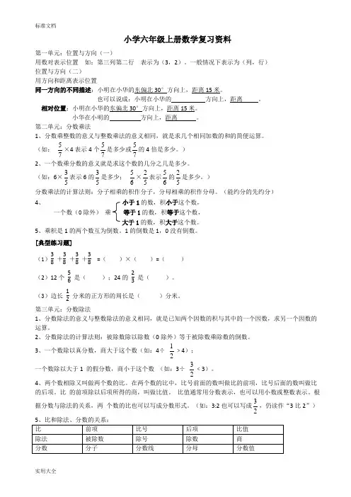 人教版六年级上册数学总复习知识点和典型例题