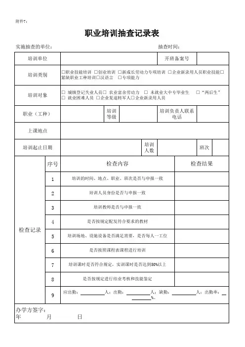 职业培训抽查记录表