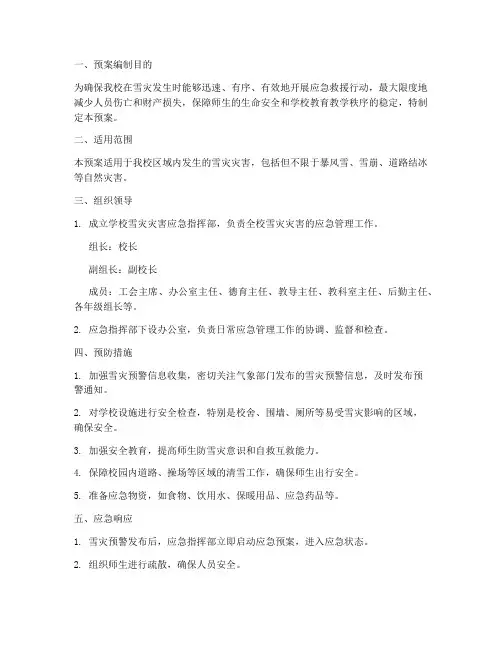 学校雪灾灾害应急预案
