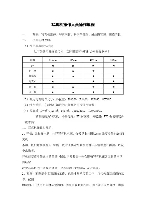 写真机操作人员操作规程