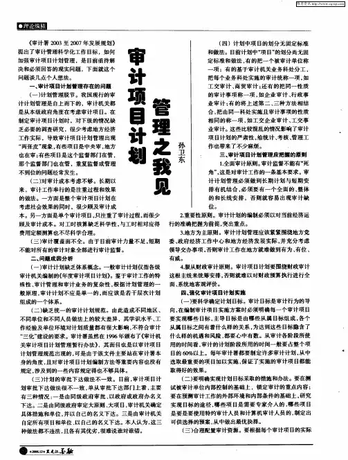 审计项目计划管理之我见