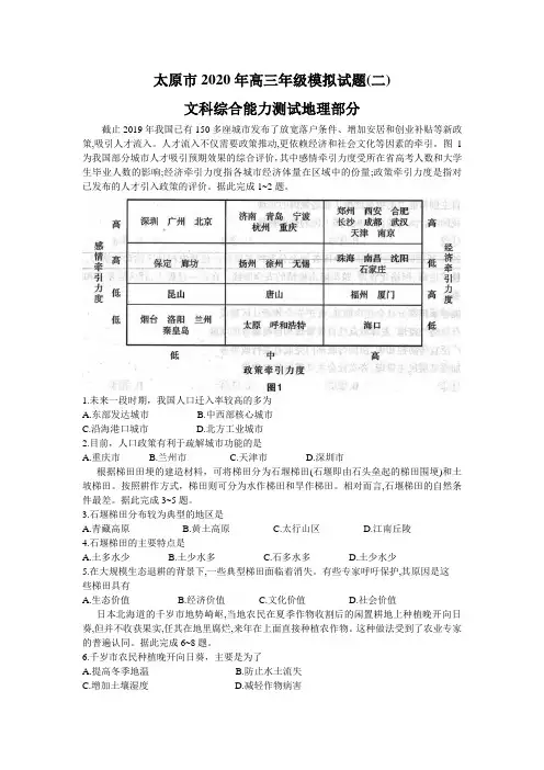 山西省太原市2020年高三年级模拟试题(二)文科综合地理试卷Word版