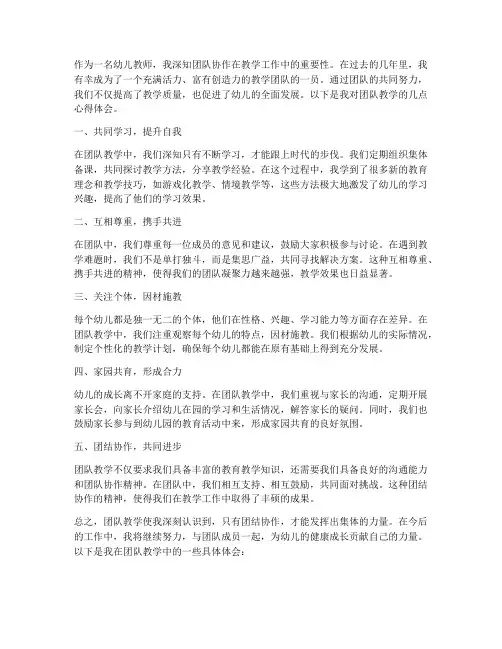 幼儿教师团队教学心得体会
