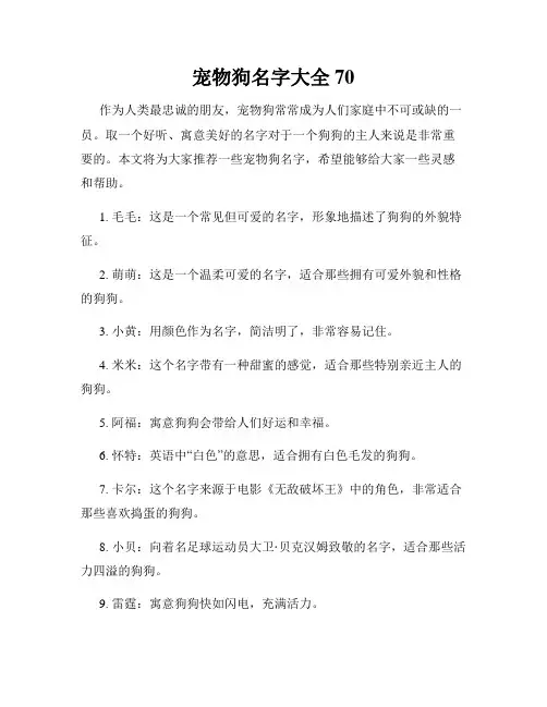宠物狗名字大全70