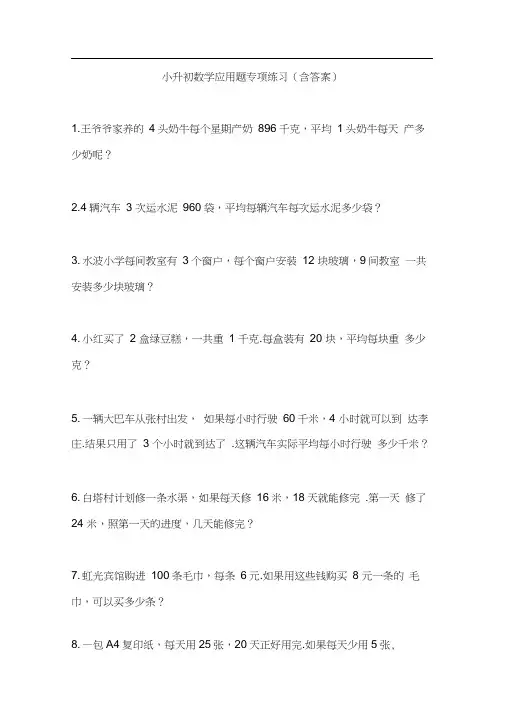 小升初数学应用题专项练习(含答案)