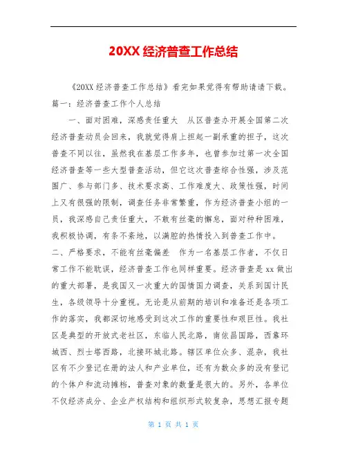 20XX经济普查工作总结