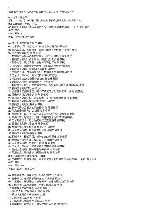 西安电子科技大学2009年硕士研究生招生目录--电子工程学院
