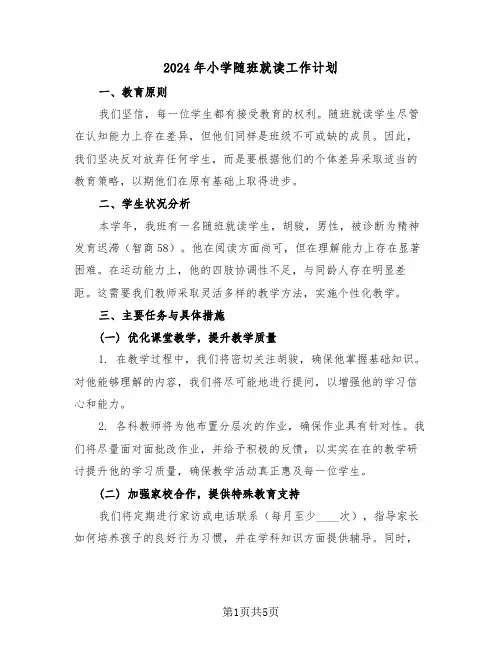2024年小学随班就读工作计划（二篇）