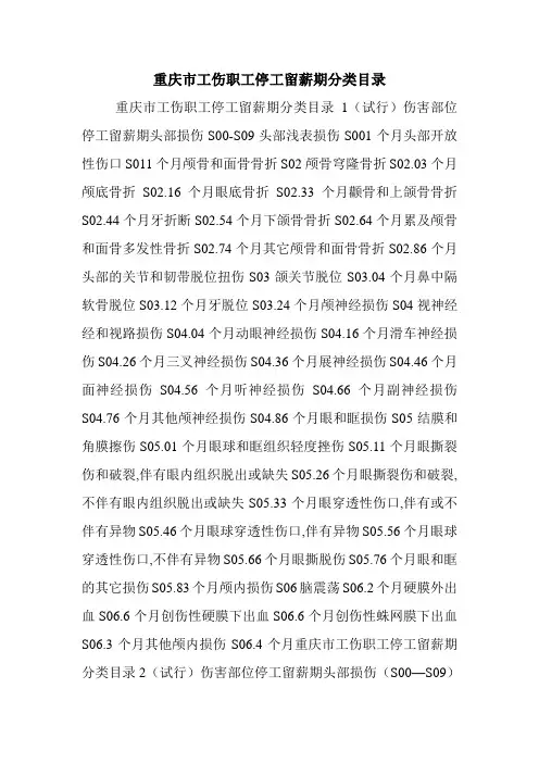 重庆市工伤职工停工留薪期分类目录.doc