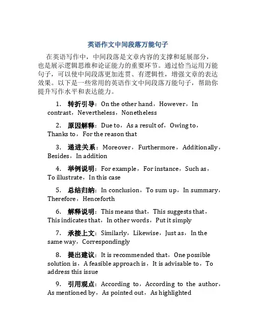 英语作文中间段落万能句子
