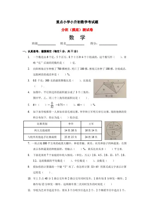 2020潍坊小升初数学模拟试题基础训练